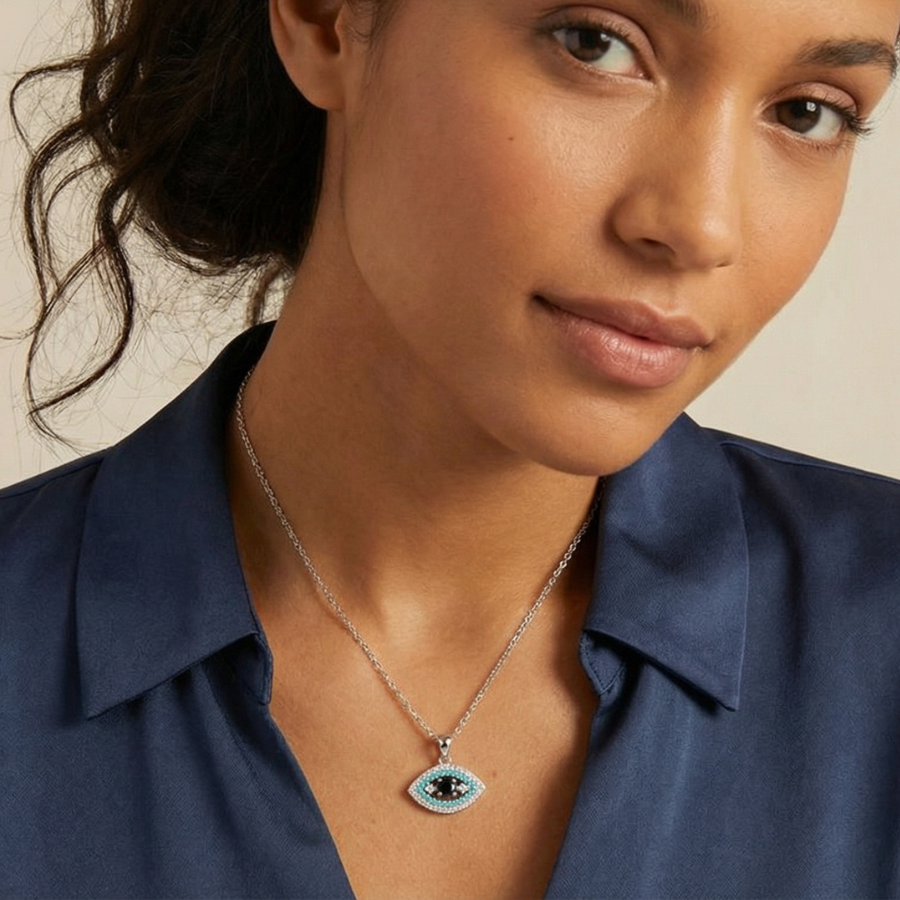 Mini Black Evil Eye Necklace For Women | Protective Minimal Evil Eye Pendant Jewellery : 6233182624