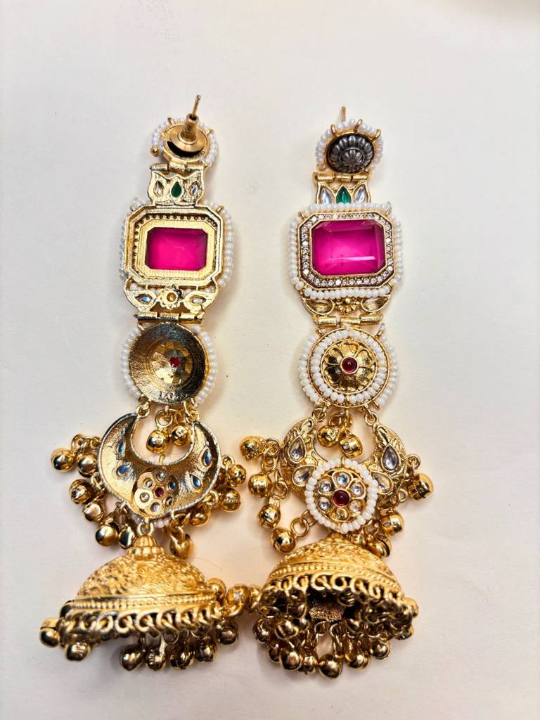 Gold-Plated Kundan And Stone Long Chandbali Jhumka Earrings : VI26EROX100341