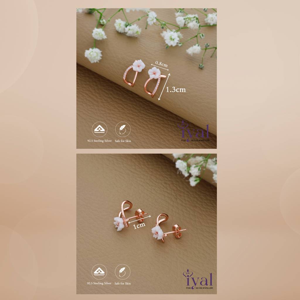 Little Flower Rose Gold Polish 925 Silver Stud : ES-13