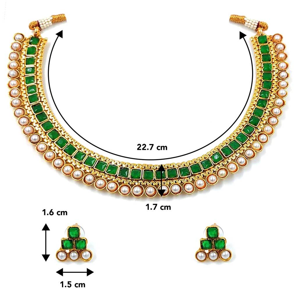 Peora Traditional Gold Plated Choker Necklace & Stud Earrings Jewellery Set For Women Girls : PF04N3391G
