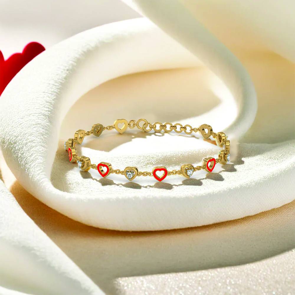Red Heart - Lab Diamond Station Bracelet : LLBR0099