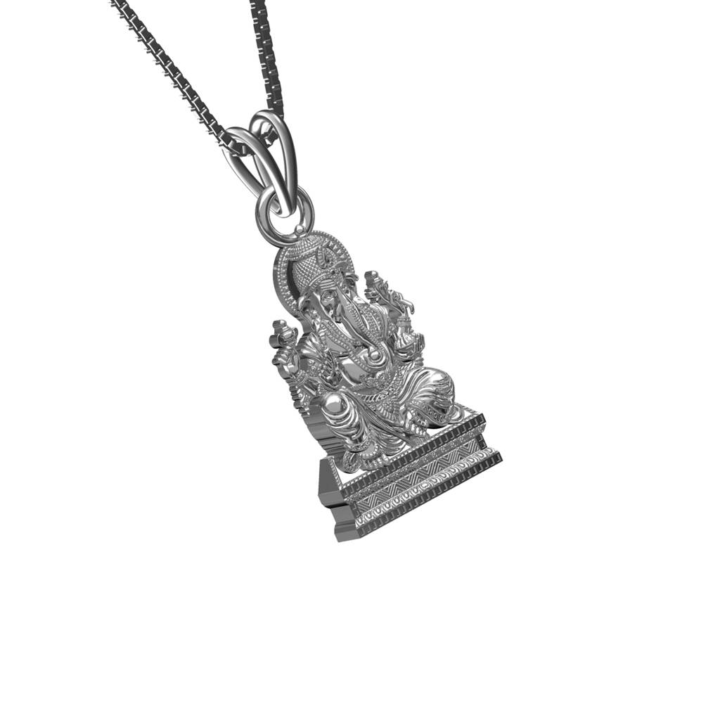 Silver God Ganesha Sitting Sterling Silver Pendant : ZLGDP-1041