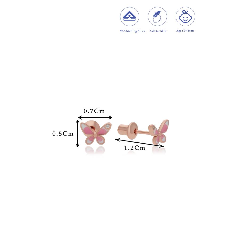 Lovely Butterfly 18K Rose Gold Polish Silver Stud(2+ Yrs) : KS-10