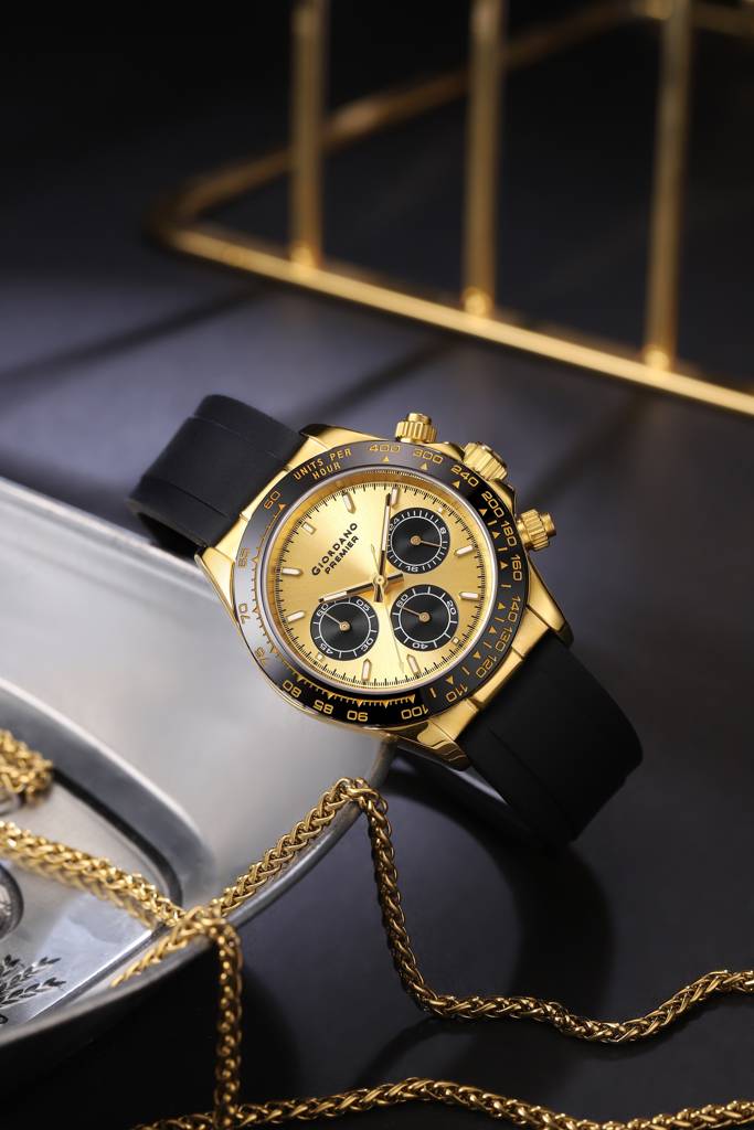 Premier Ember Collection Chronograph Analog Quartz Watch For Men With Round Sunray Dial, Three Sub-Dials, Baton  : GZ-50241-03