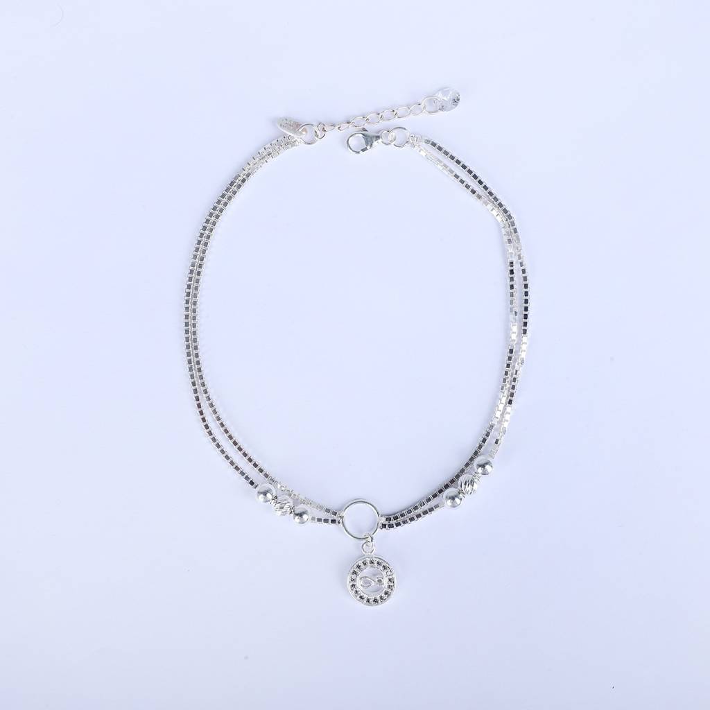 Endless Grace: 925 Silver Infinity Circle Layered Chain Anklet : AL-SL-9857-2-W