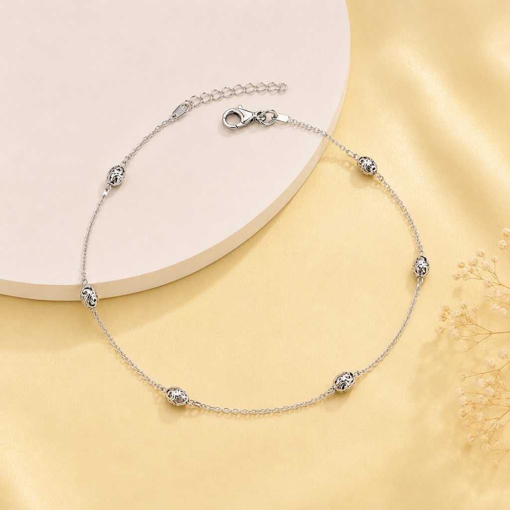Silver Delicate Oval Anklet : AN03700