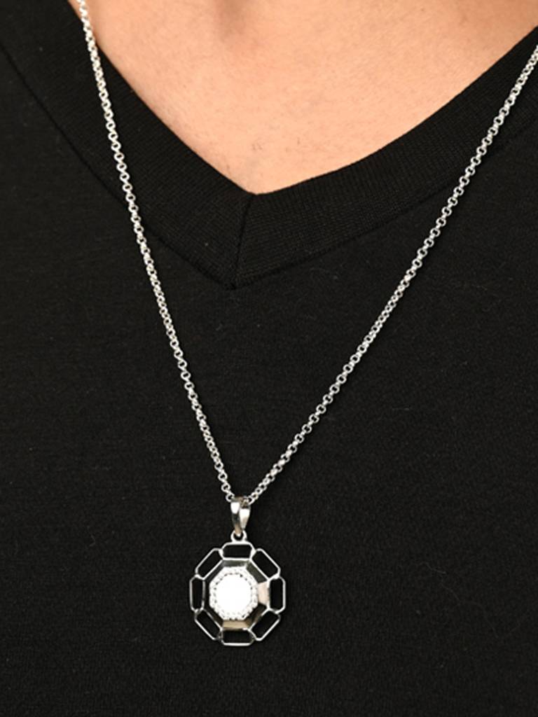925 Silver Platinum Plated Swiss Zircon Sergio Men Pendant Necklace With Chain Gift For Men & Boys : CSMNP26