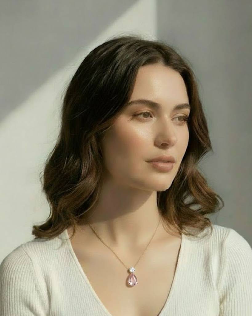 Birthstone Pendant Necklace For Women | Premium Pear Pendant Necklace | October Pink Tourmoline : CJLX225403910JQ