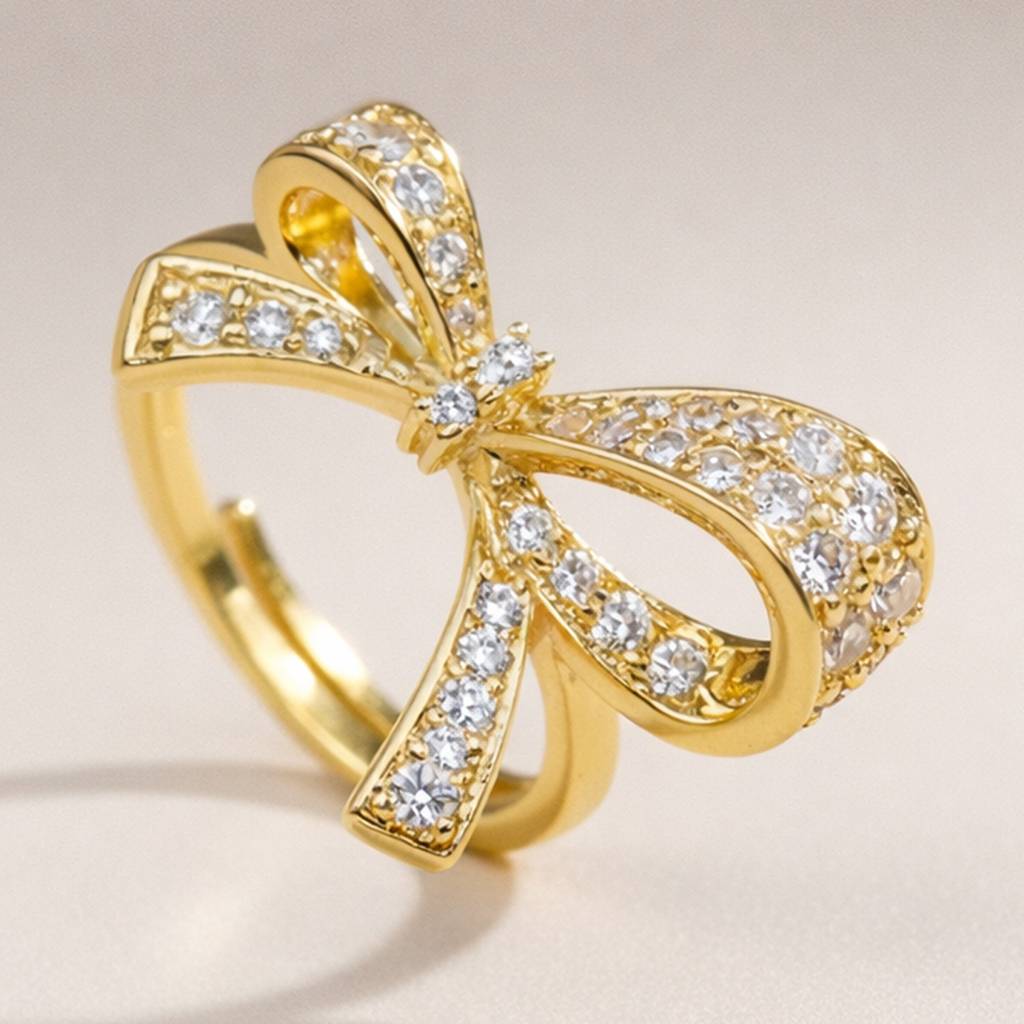 Gold-Plated Graceful Bow Spark Anti-Tarnish Ring : HSPS60MB1512