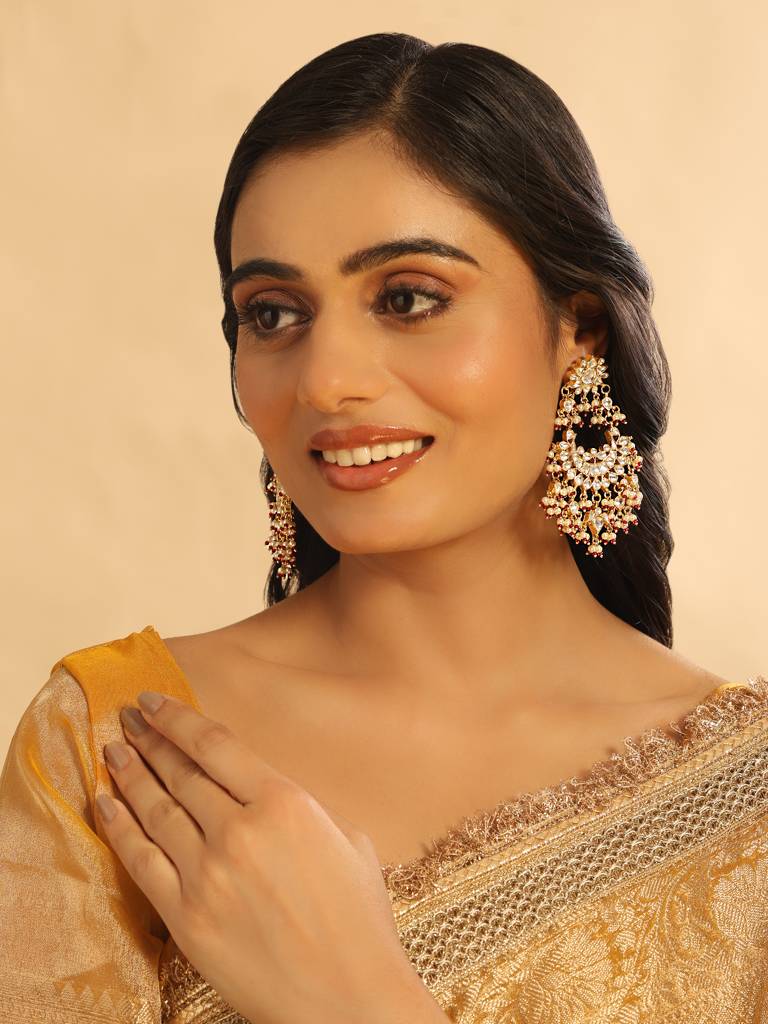 22K Gold Plated Pearl Empress Chandbali Earrings : YI24A0473E