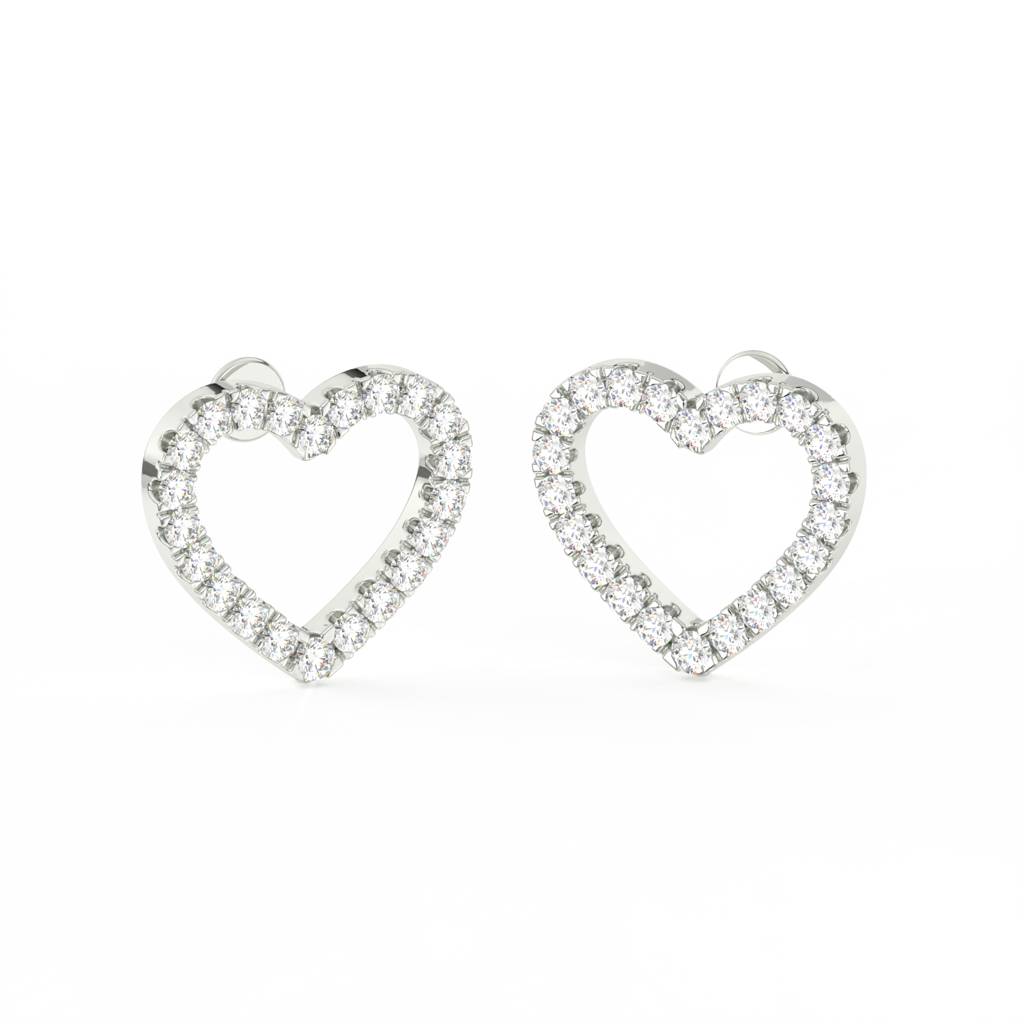 Round Cut Moissanite Heart Stud Earrings 14K Gold Plated : FJ_081