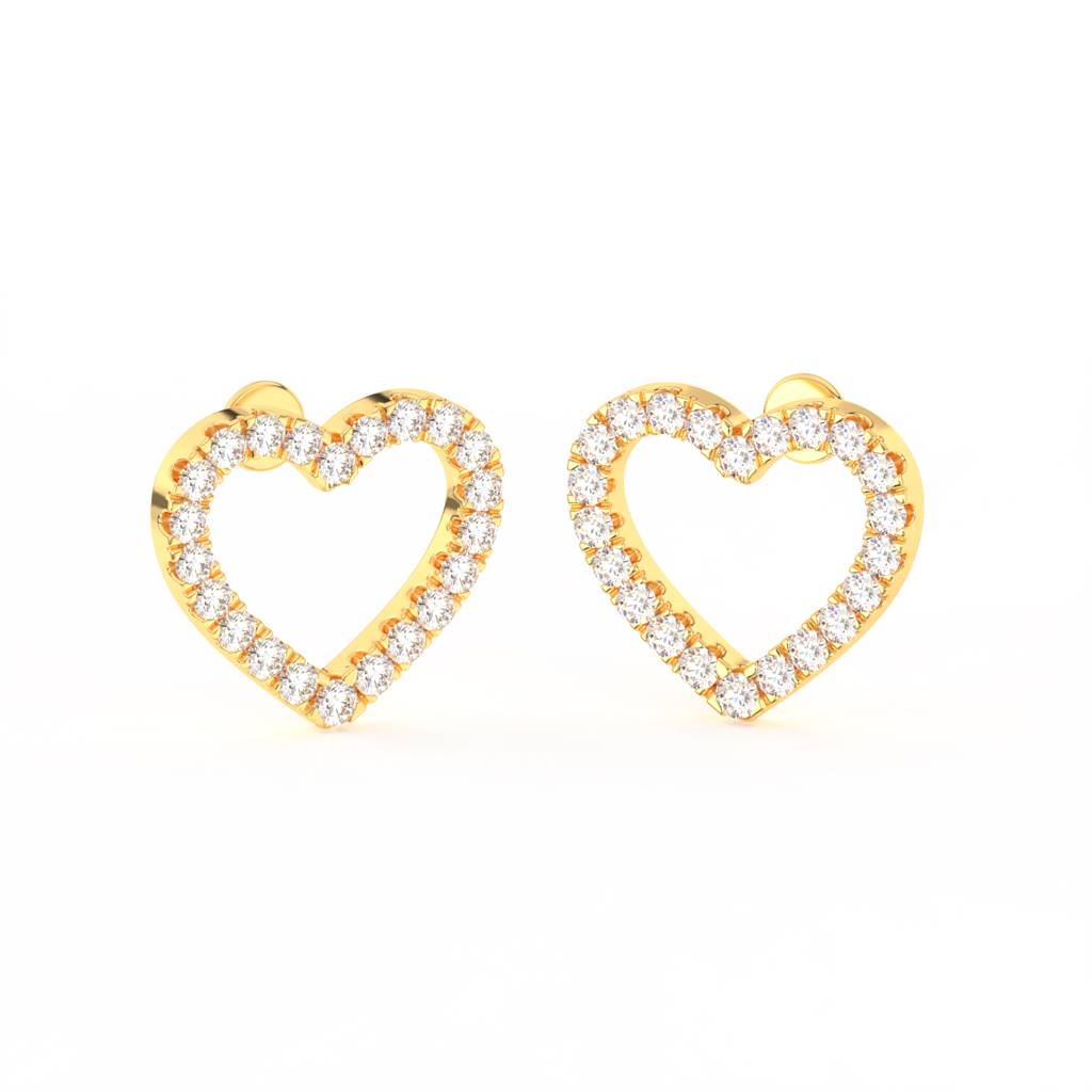 Round Cut Moissanite Heart Stud Earrings 14K Gold Plated : FJ_081