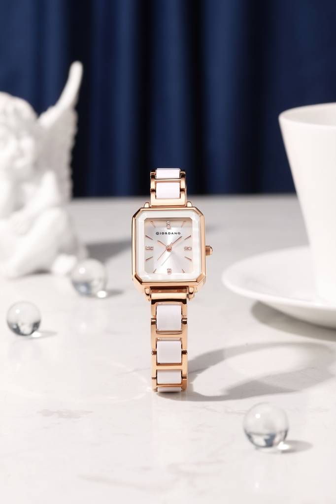 Giordano Classic Rectangular Dial Watch For Women With Crystal Markers And Dual Tone Stainless Steel Strap : GZ-60101-33