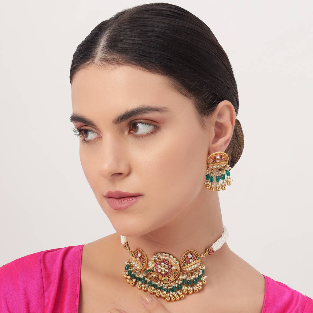 Gold Plated Traditional Pachi Kundan Choker : BP-NK-35