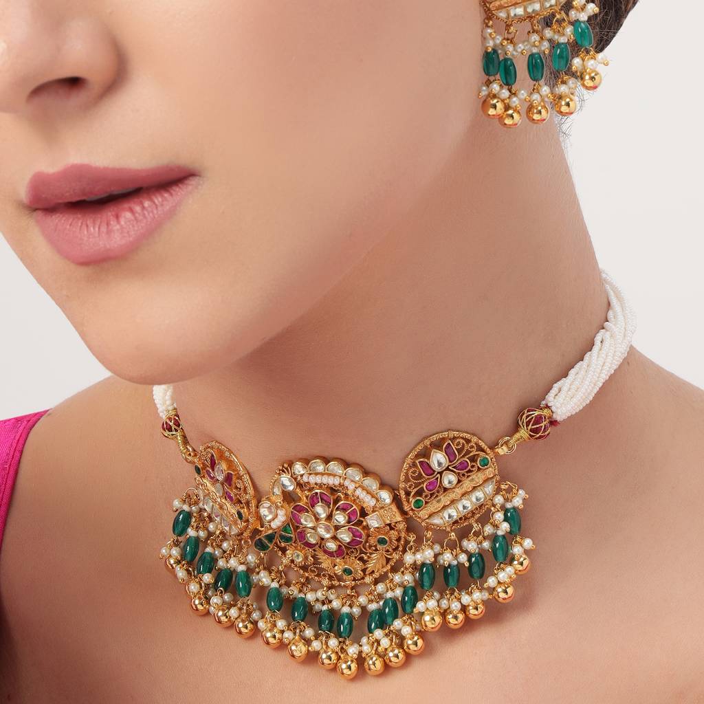 Gold Plated Traditional Pachi Kundan Choker : BP-NK-35