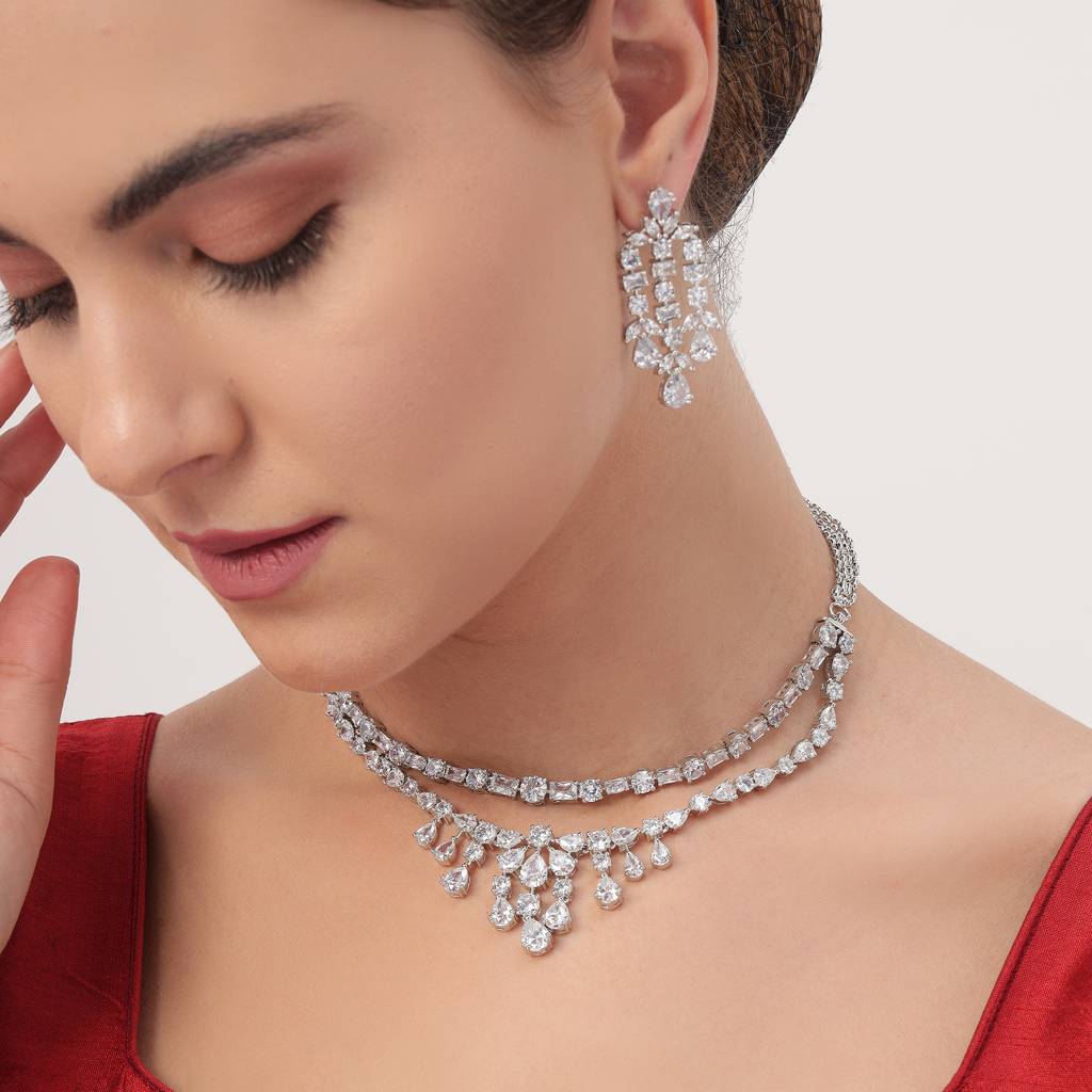 White Finish Signity Designer Necklace Set : BP-NK-34
