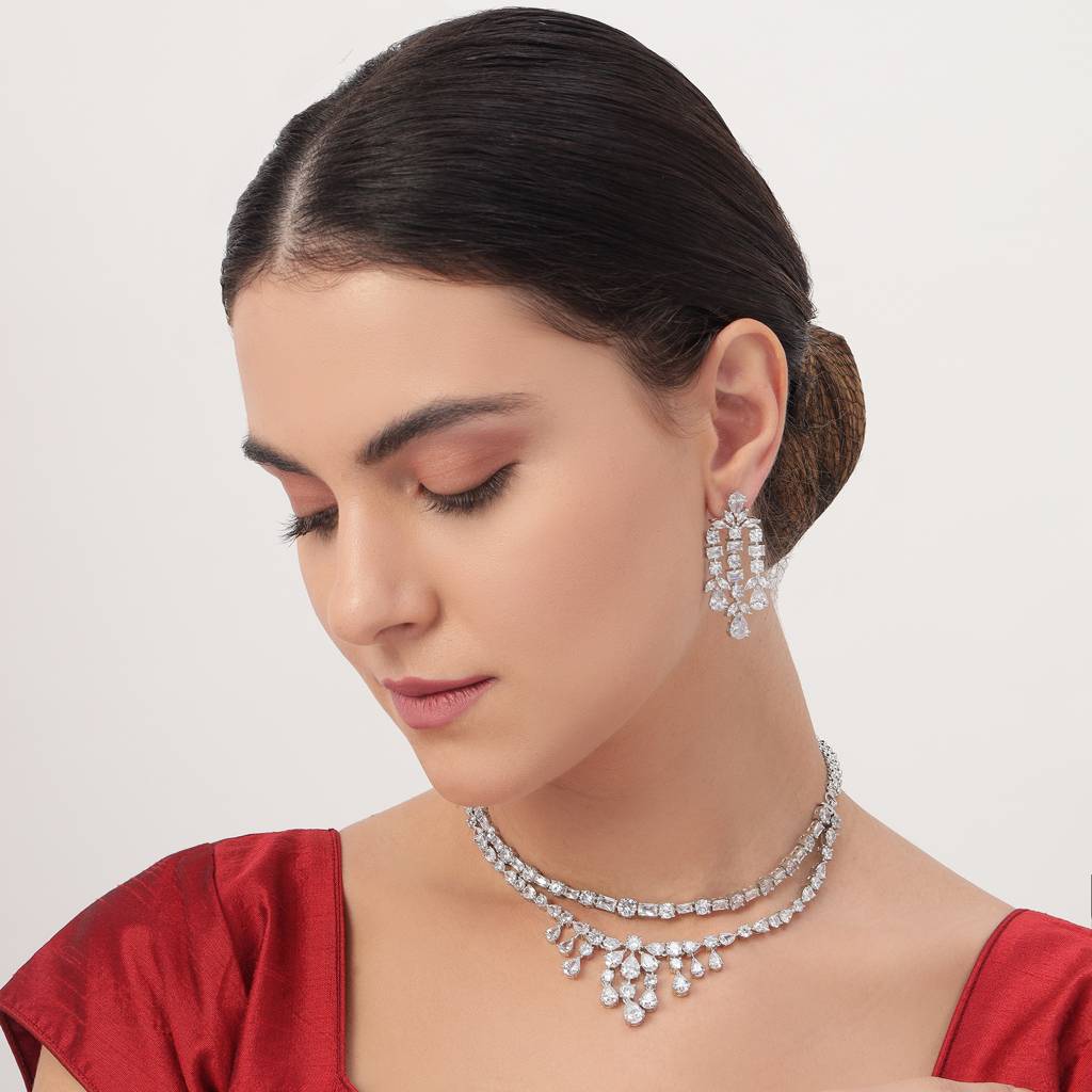 White Finish Signity Designer Necklace Set : BP-NK-34