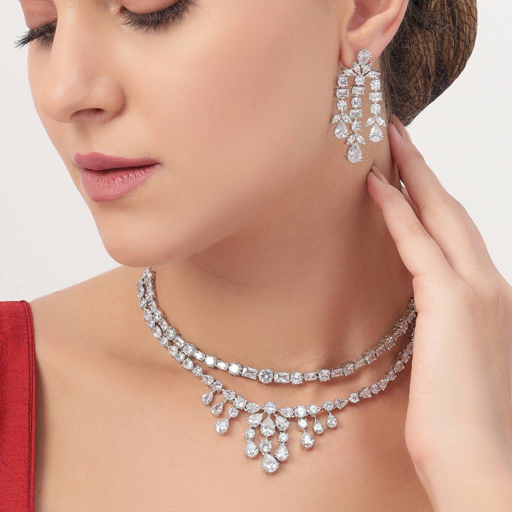 White Finish Signity Designer Necklace Set : BP-NK-34
