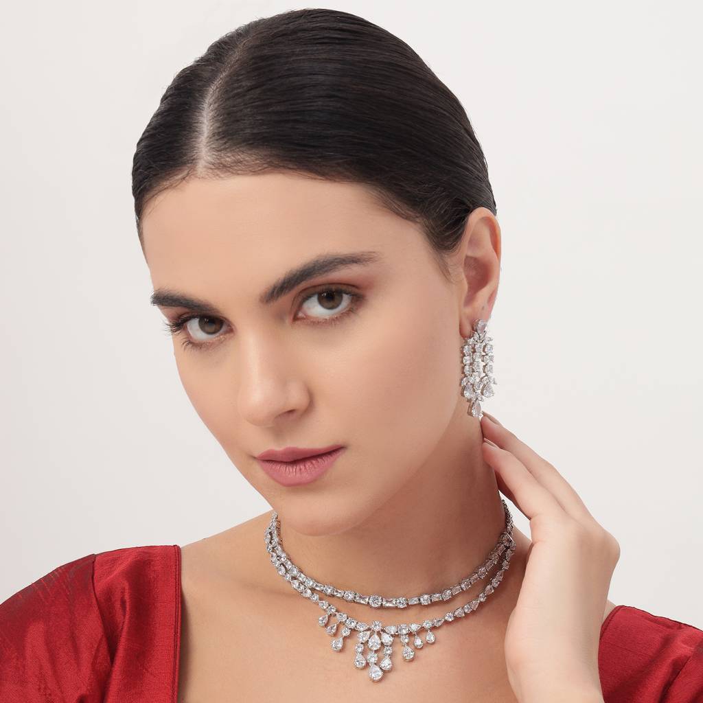 White Finish Signity Designer Necklace Set : BP-NK-34