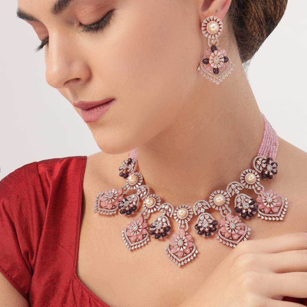 Pearls And Zircon Charasmetic Necklace Set : BP-NK-31