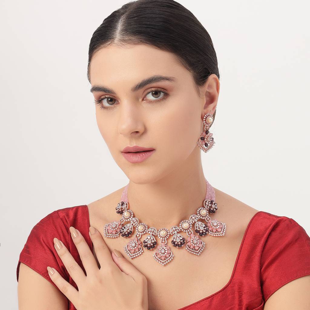 Pearls And Zircon Charasmetic Necklace Set : BP-NK-31