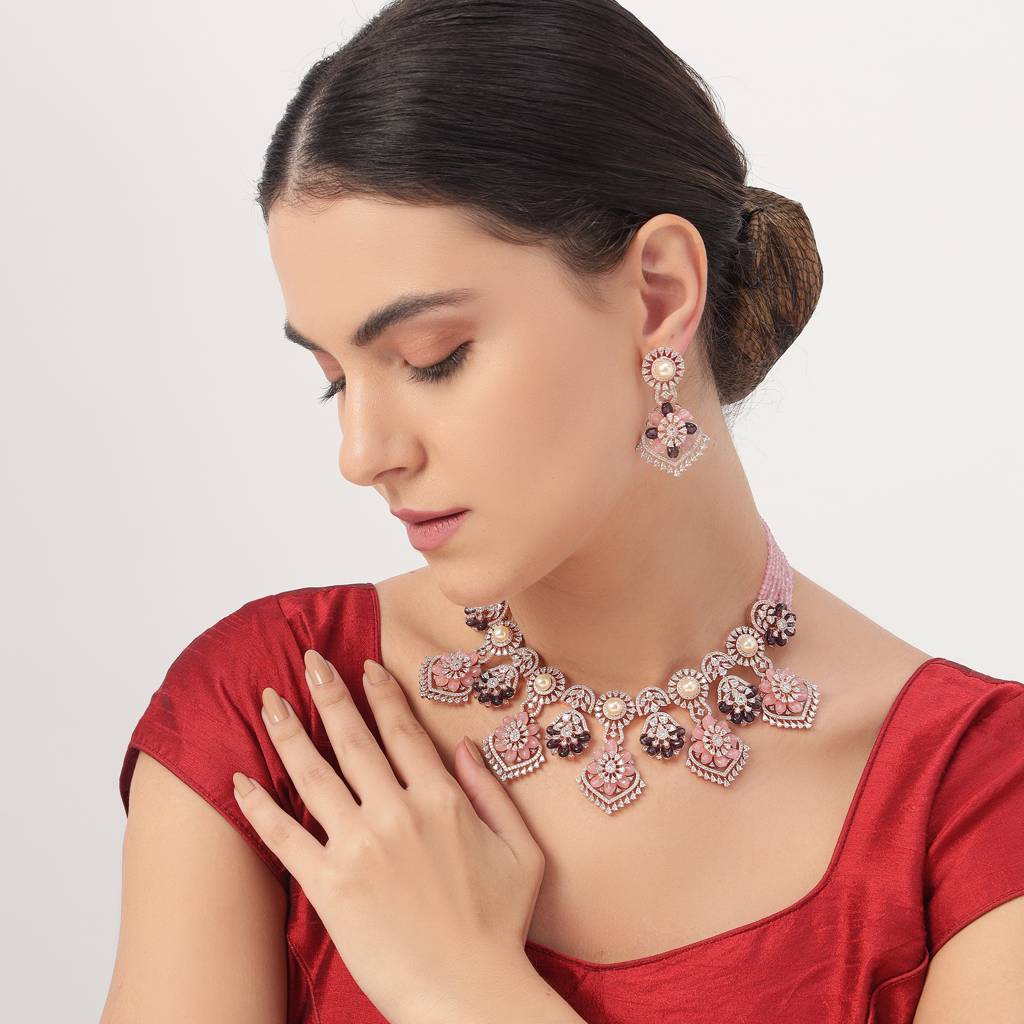 Pearls And Zircon Charasmetic Necklace Set : BP-NK-31