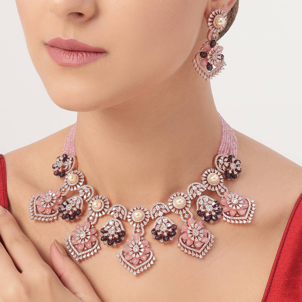 Pearls And Zircon Charasmetic Necklace Set : BP-NK-31