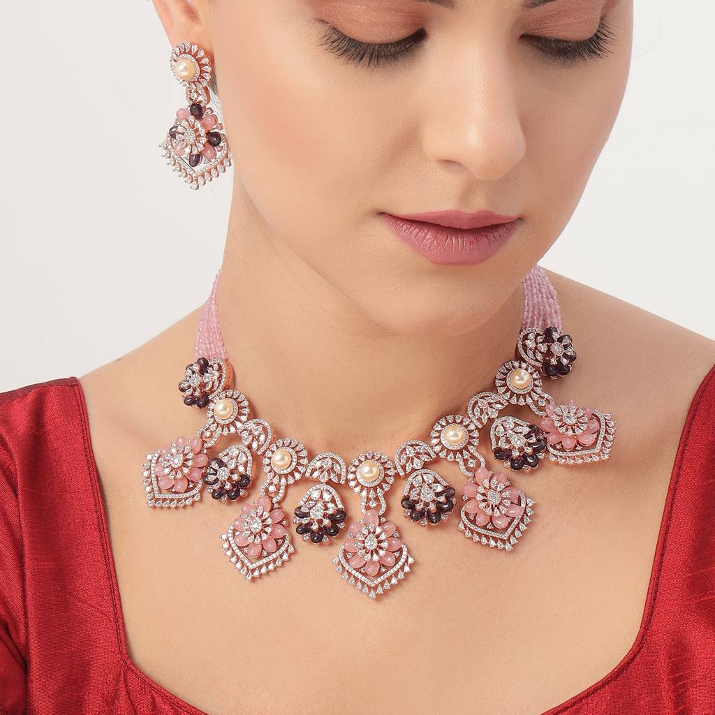Pearls And Zircon Charasmetic Necklace Set : BP-NK-31