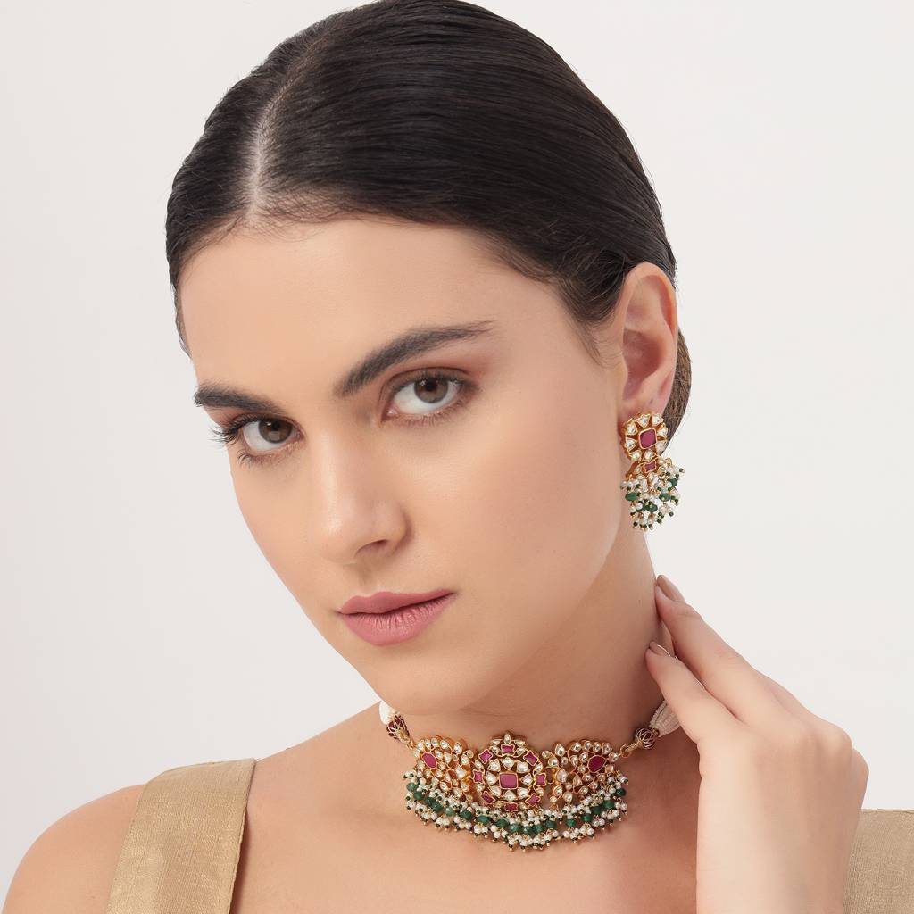 Gold Plated Pachi Kundan Choker : BP-NK-29