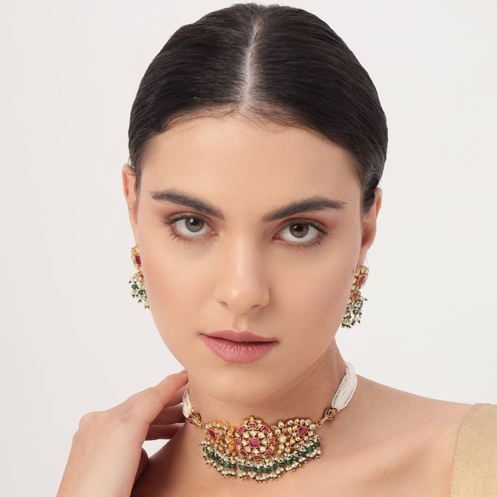 Gold Plated Pachi Kundan Choker : BP-NK-29