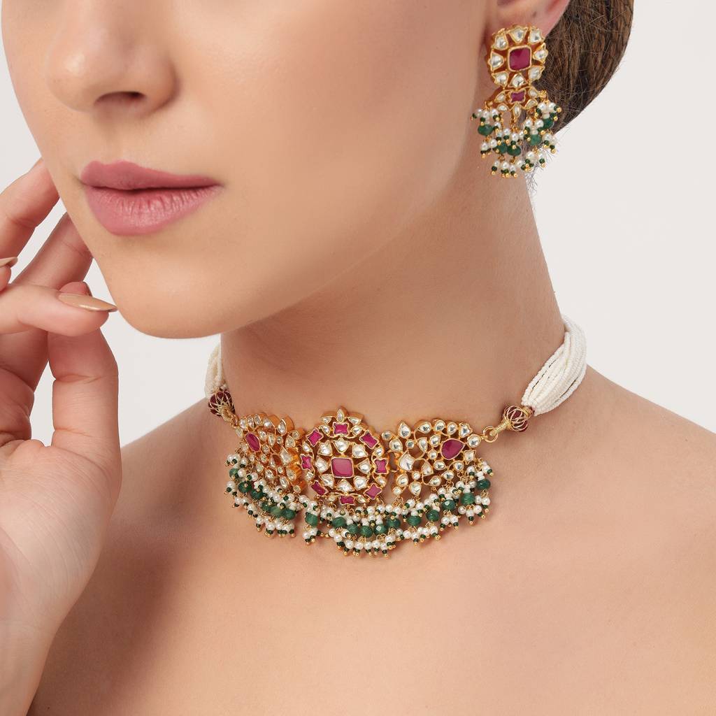 Gold Plated Pachi Kundan Choker : BP-NK-29