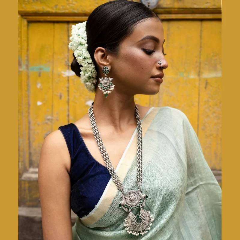 Oxidised Temple Long Necklace Set : JP-1350-G