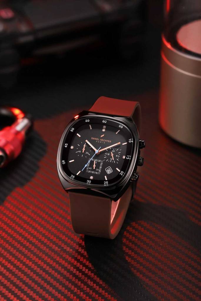 Daniel Hechter Paris Bercy Collection Modern Multi Functional Watch For Men With Square Dial And Silicon Band-Dhm : DHM1001-03