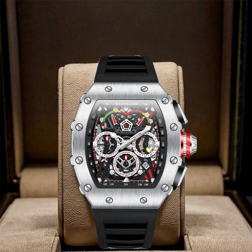 Giordano Multifunction Watch For Men With Day, Date, And 24-Hour Sub-Dial, Water Resistant Square Dial Unique De : GZ-50120-03