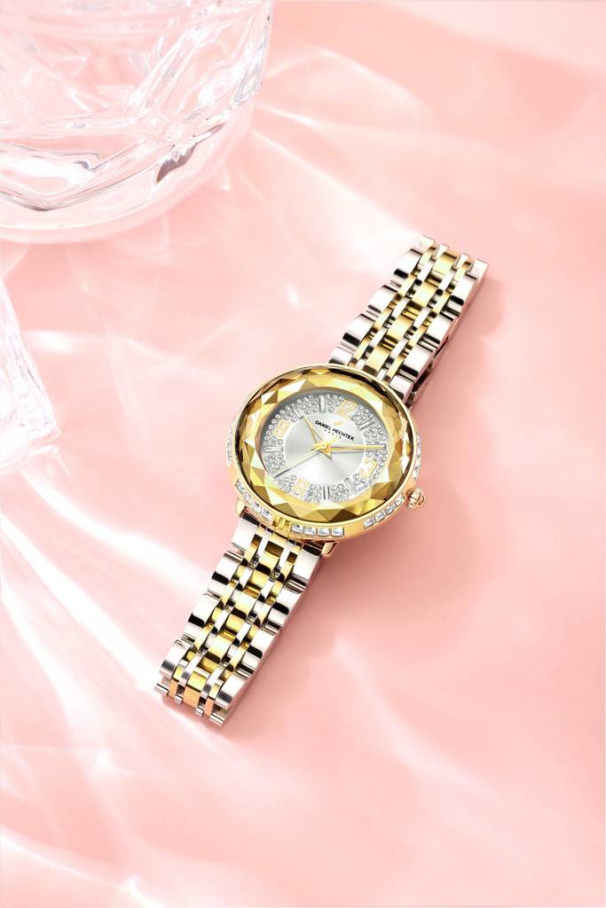 Daniel Hechter Paris Palais-Royal Collection Unique Analoge Watch For Women Withdiamond Cut Glass Dial And Stainl : DHW2003-55