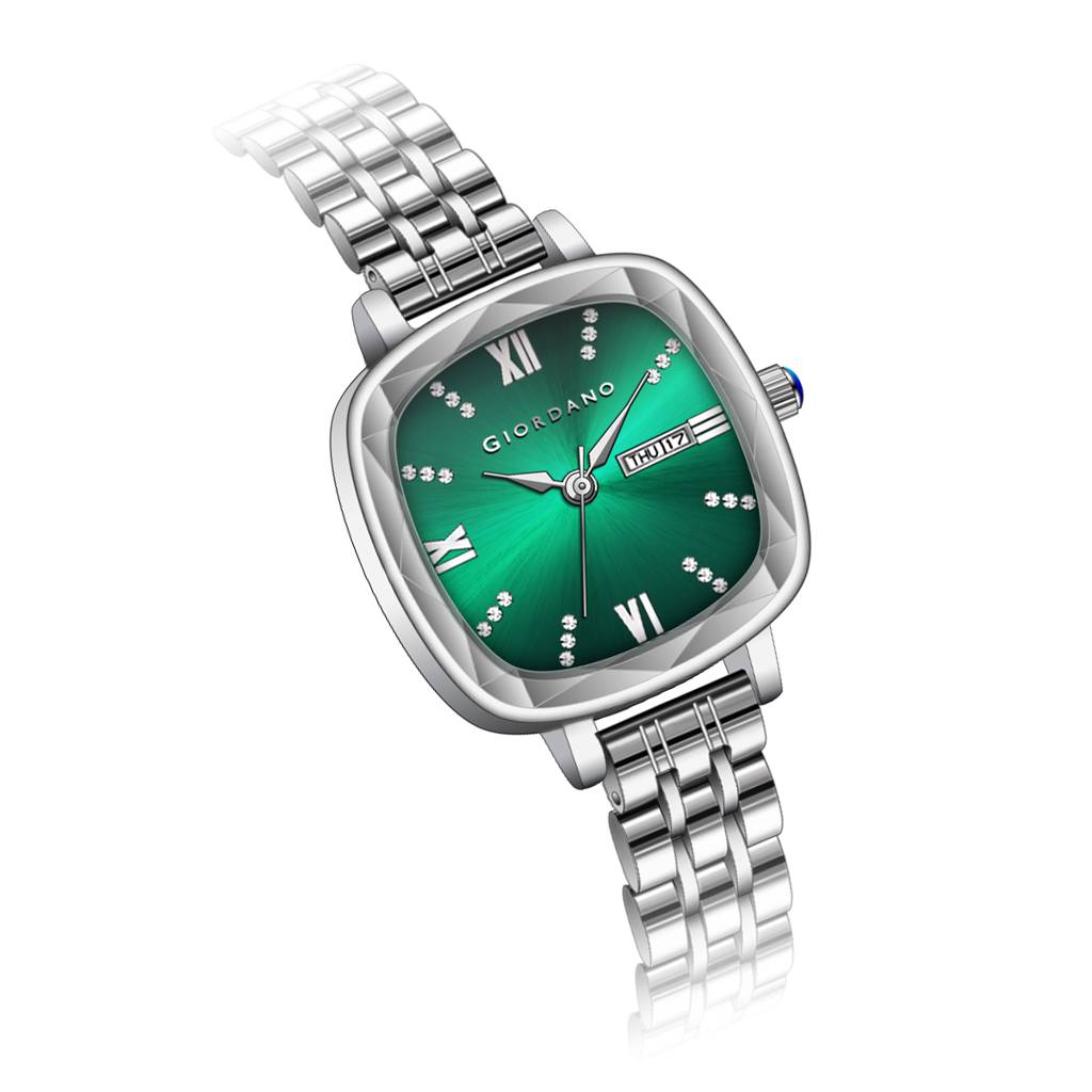 Giordano Elegant Square Rose Gold Watch For Women Â Crystal & Roman Hour Markers, Day-Date Display, Stainless  : GZ-60097-99