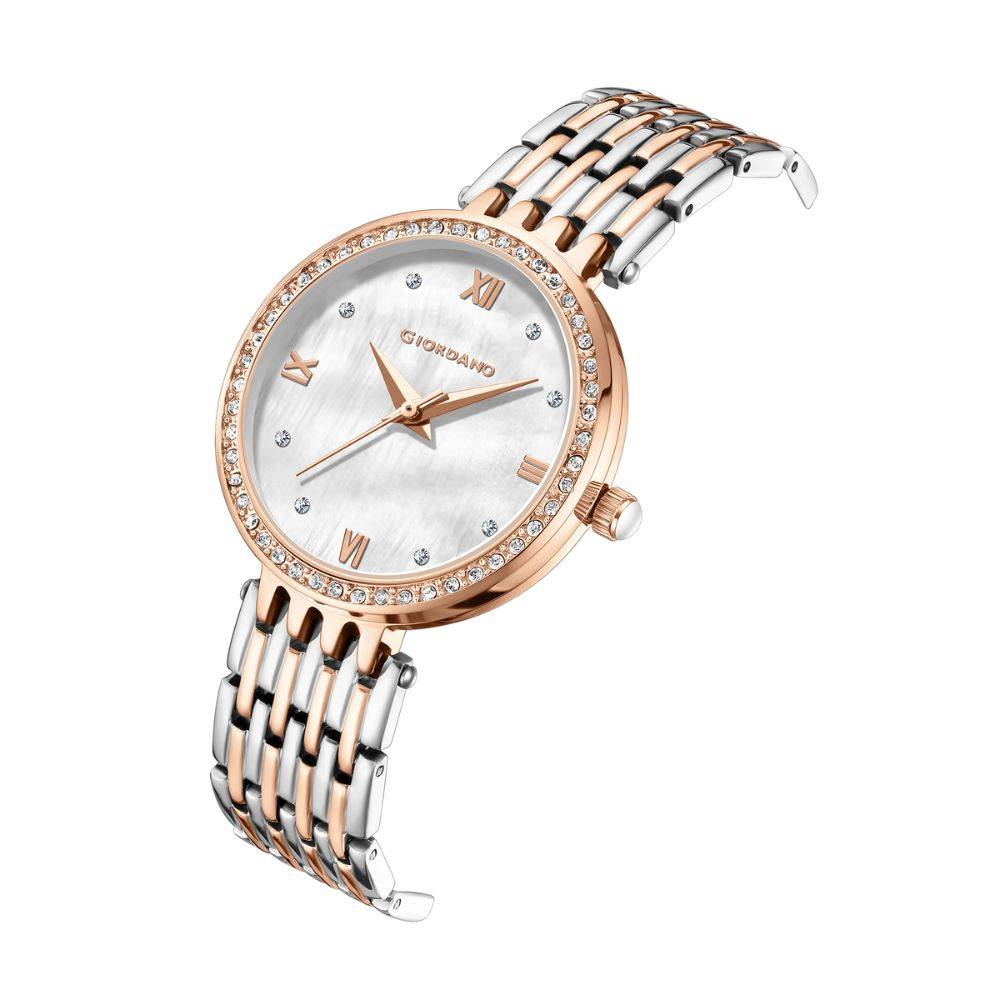 Giordano Analog Watch For Women With Stainless Steel Strap And Crystal Embellished Bezel, Roman Numerals - A2060 : A2060-66