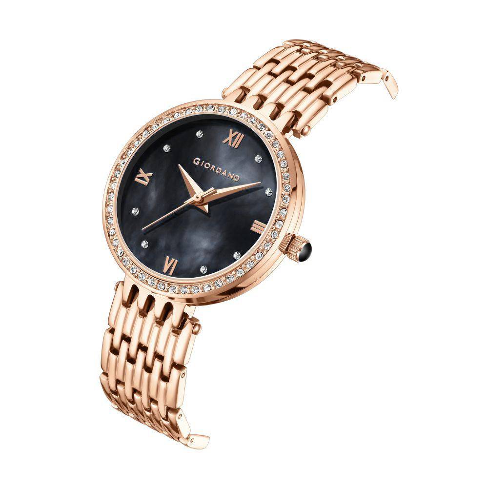 Giordano Analog Watch For Women With Stainless Steel Strap And Crystal Embellished Bezel, Roman Numerals - A2060 : A2060-11