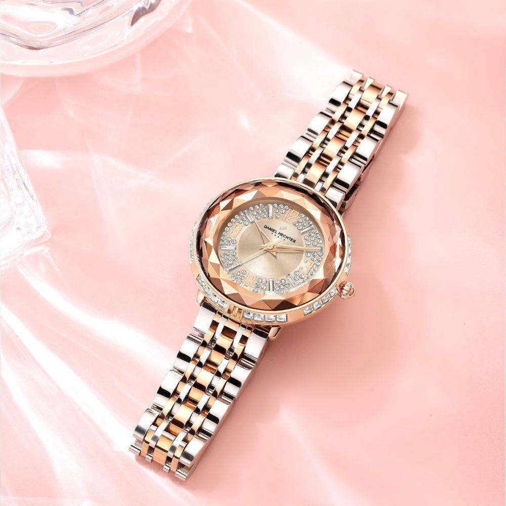 Daniel Hechter Paris Palais-Royal Collection Unique Analoge Watch For Women Withdiamond Cut Glass Dial And Stainl : DHW2003-44