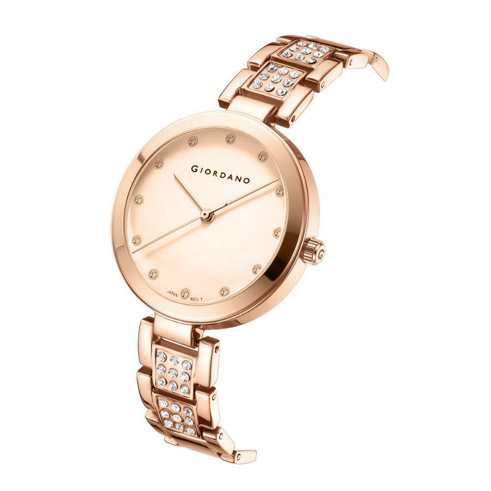 Giordano Eleganza Collection Analog Watch For Women With Crystal-Studded Strap & Diamond Indices - A2037 : A2037-55
