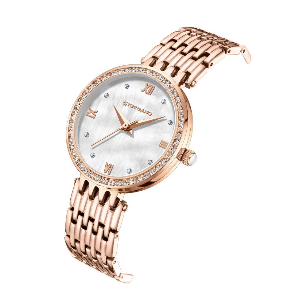 Giordano Analog Watch For Women With Stainless Steel Strap And Crystal Embellished Bezel, Roman Numerals - A2060 : A2060-22