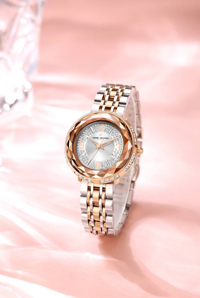 Daniel Hechter Paris Palais-Royal Collection Unique Analoge Watch For Women Withdiamond Cut Glass Dial And Stainl : DHW2003-33