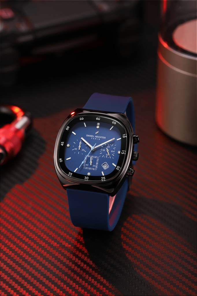 Daniel Hechter Paris Bercy Collection Modern Multi Functional Watch For Men With Square Dial And Silicon Band-Dhm : DHM1001-02