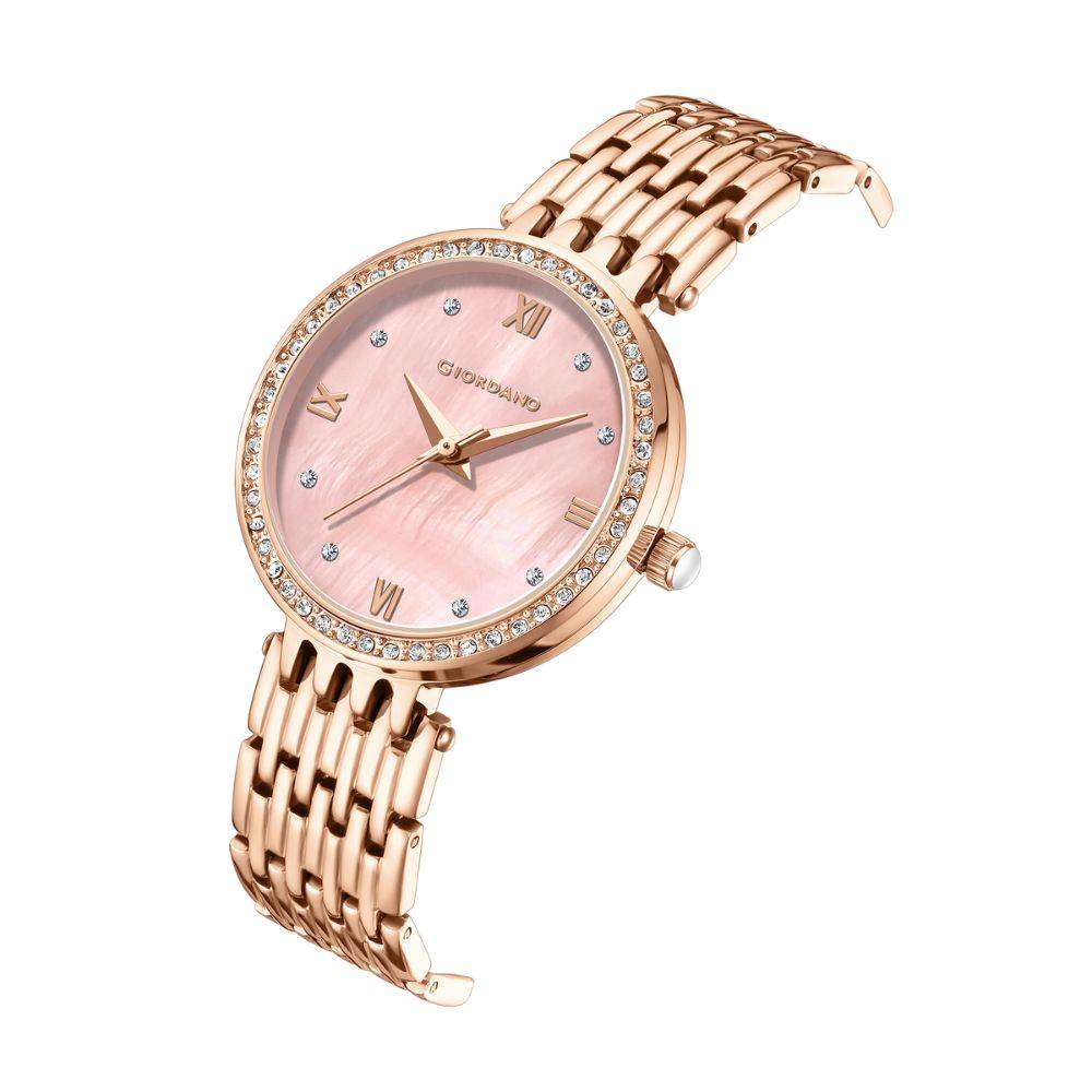 Giordano Analog Watch For Women With Stainless Steel Strap And Crystal Embellished Bezel, Roman Numerals - A2060 : A2060-33