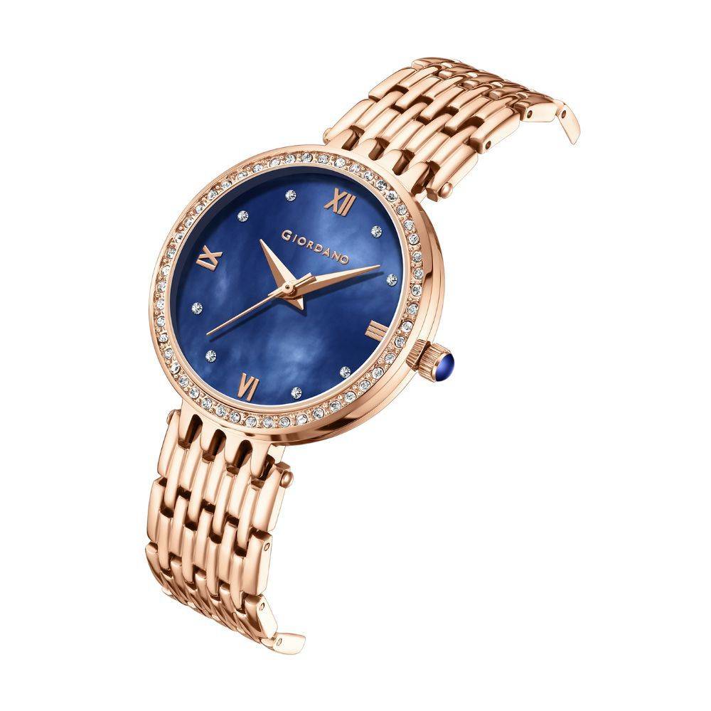 Giordano Analog Watch For Women With Stainless Steel Strap And Crystal Embellished Bezel, Roman Numerals - A2060 : A2060-44