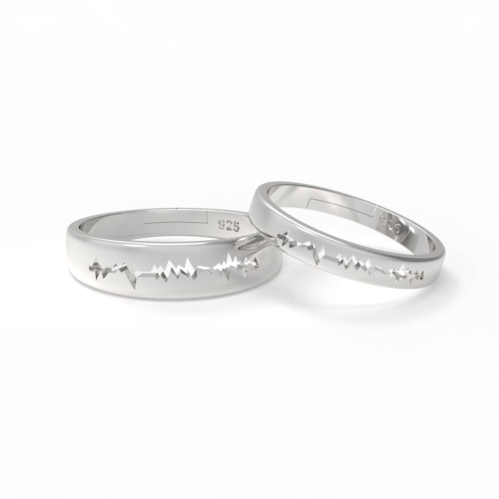 Silver Heart Beat Couple Bands : ZLCPLR-1006
