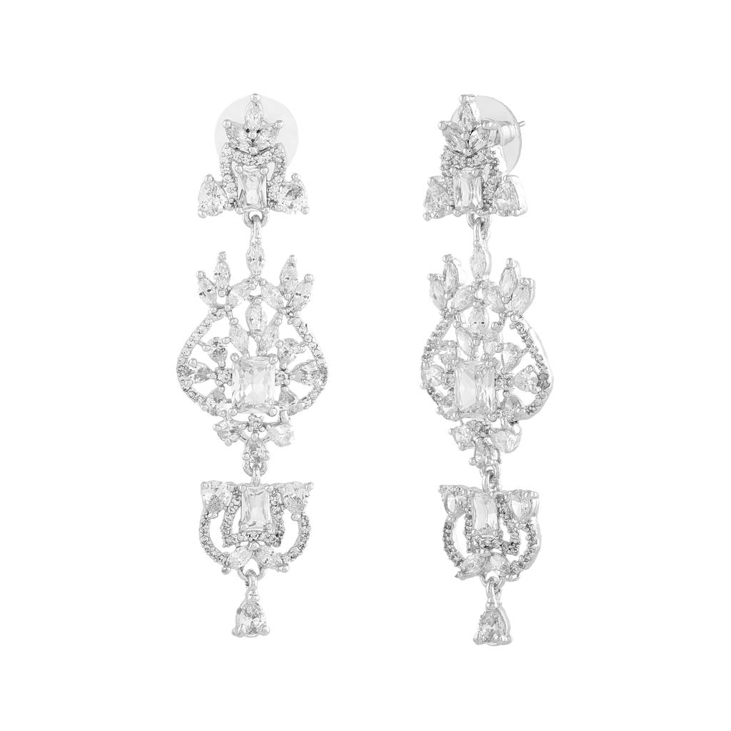 Estele Rhodium Plated Cz Astonishing Drop Earrings For Womens : AD-114705-IRWEER