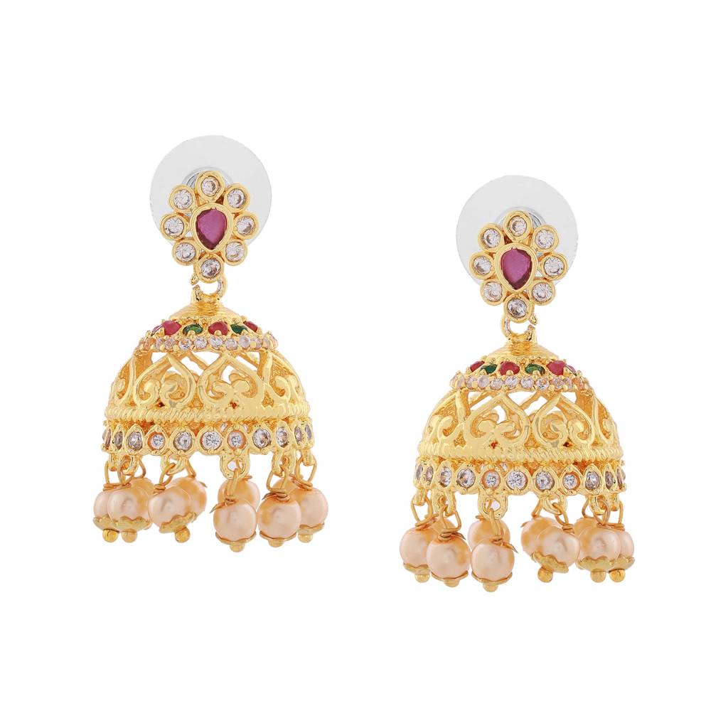 Estele Gold Plated Cz Peacock Inspired Bridal Long Necklace Set With Color Stones & Pearls For Women : AD-558-IGNKER