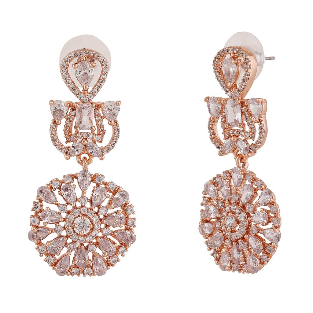 Estele Rose Gold Plated Cz Fascinating Floral Designer Earrings For Women : AD-114708-RGWEER