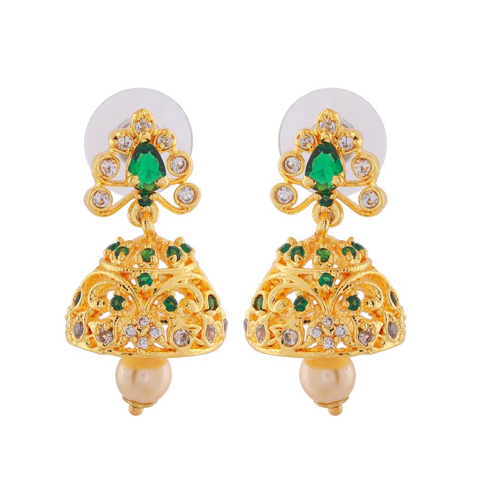 Estele Gold Plated Cz Traditional Bridal Choker Set With Pearls & Green Crystals For Women : AD-544B-IGNKER